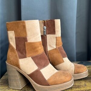 Patchwork Brown Ankle Boots